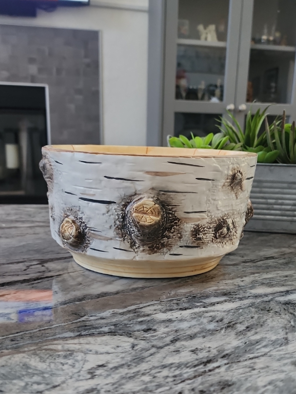 Dept. 56 Rare Birch Bark 9" Serving Bowl Rustic, Western Cabin Decor